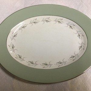 Simpsons Pottery LTD England Sedgemoor Serving Plate oval Sage Green silver rim